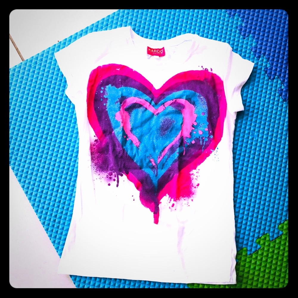 White Tee with Colorful Heart 💜 Size S